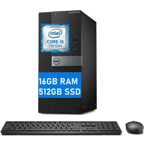 RENEWED Dell Desktop Optiplex 7050, i5 Up to 3.60 GHz, 16GB RAM, Super Fast 512GB SSD, Win 10 Pro, DVD-RW, WIFI, Bluetooth