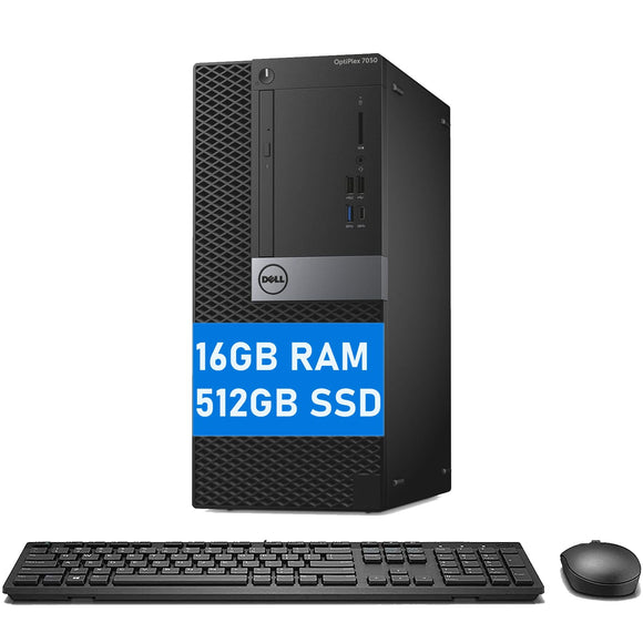 RENEWED Dell Desktop Optiplex 7050 Mini, i5 Up to 3.60 GHz, 16GB RAM, Super Fast 512GB SSD, Win 10 Pro, DVD-RW, WIFI, Bluetooth