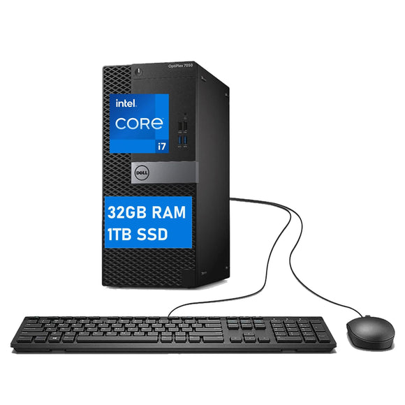 RENEWED Dell Desktop Optiplex 7050, i7 Up to 3.60 GHz, 32GB RAM, Super Fast 1TB SSD, Win 10 Pro, DVD-RW, WIFI, Bluetooth