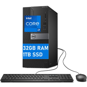 RENEWED Dell Desktop Optiplex 7050, i7 Up to 3.60 GHz, 32GB RAM, Super Fast 1TB SSD, Win 10 Pro, DVD-RW, WIFI, Bluetooth