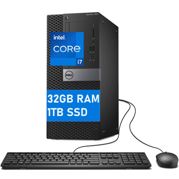 RENEWED Dell Desktop Optiplex 7050, i7 Up to 3.60 GHz, 32GB RAM, Super Fast 1TB SSD, Win 10 Pro, DVD-RW, WIFI, Bluetooth
