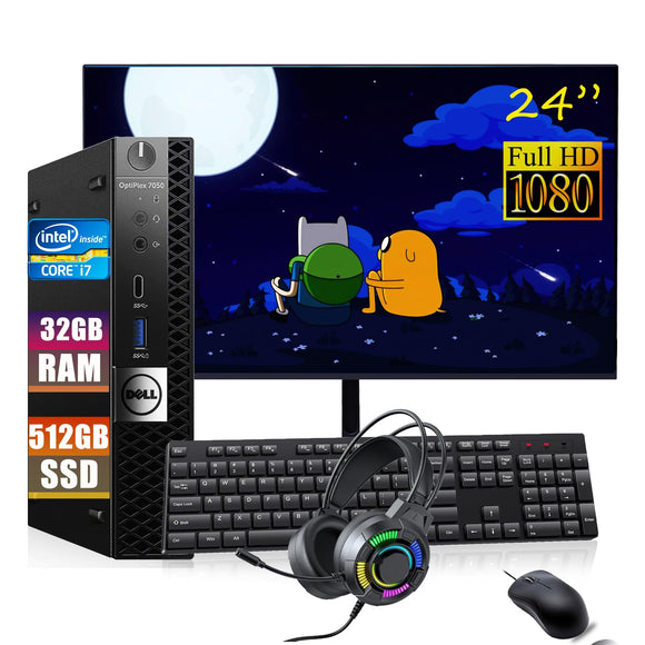 RENEWED Dell Desktop Optiplex 7050 Mini, i7 Up to 3.60 GHz, 32GB RAM, Super Fast 512GB SSD, 24