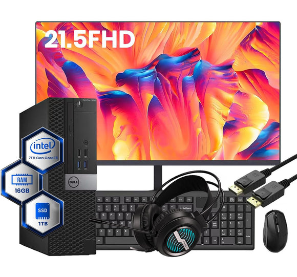 RENEWED Dell Desktop Optiplex 3050, i5 Up to 3.60 GHz, 16GB RAM, Super Fast 1TB SSD, 21.5