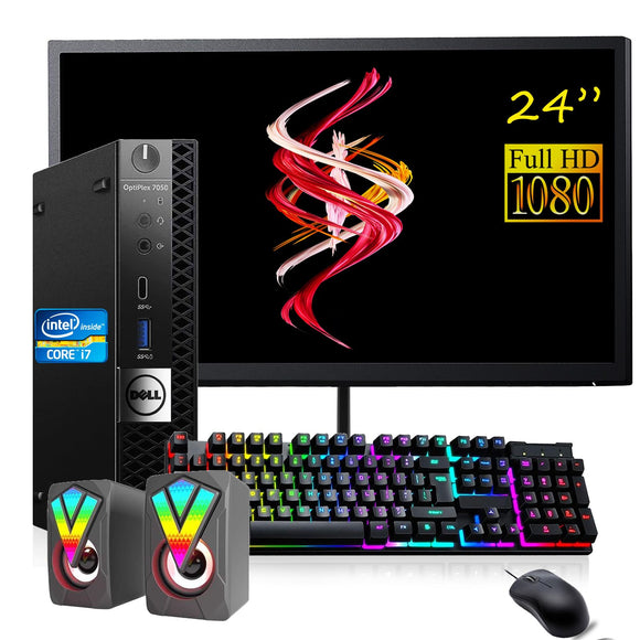 RENEWED Dell Desktop Optiplex 7050 Mini, i7 Up to 3.60 GHz, 32GB RAM, Super Fast 512GB SSD, 24
