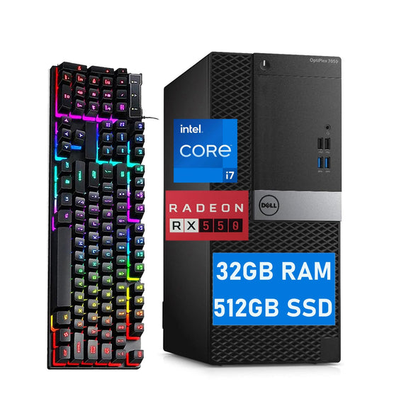 RENEWED Dell Desktop Optiplex 7050, i7 Up to 3.60 GHz, 32GB RAM, Super Fast 512GB SSD, Win 10 Pro, DVD-RW, WIFI, Bluetooth