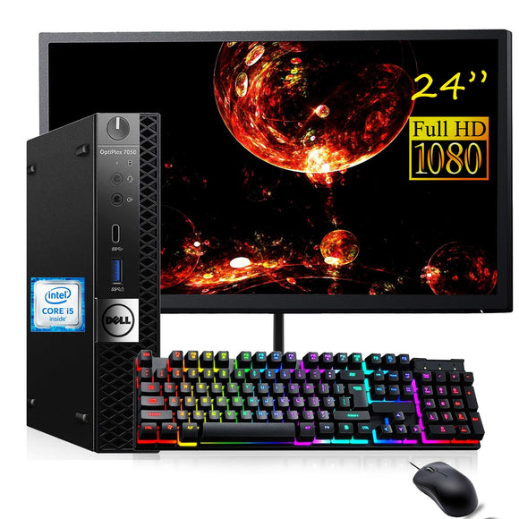 RENEWED Dell Desktop Optiplex 7050, i5 Up to 3.60 GHz, 16GB RAM, Super Fast 256GB SSD, 24