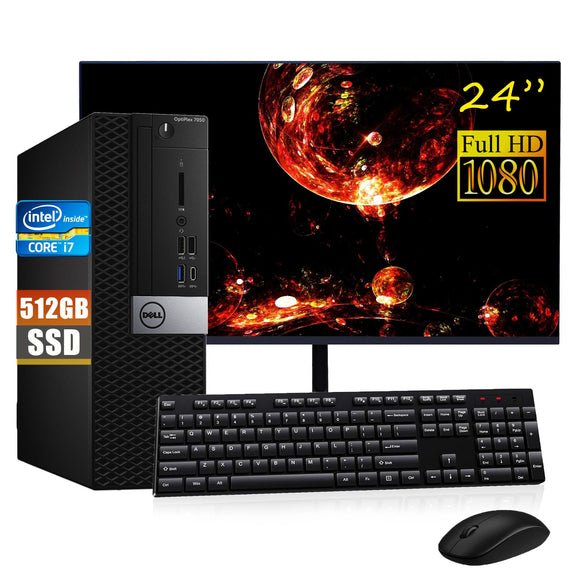 RENEWED Dell Desktop Optiplex 7050, i7 Up to 3.60 GHz, 16GB RAM, Super Fast 512GB SSD, 24