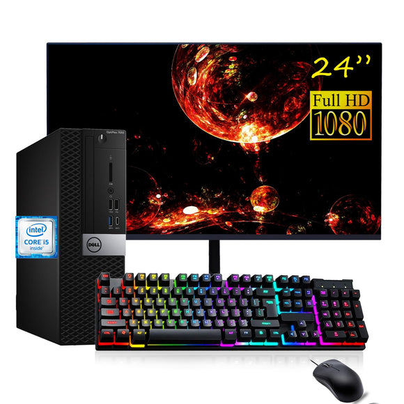 RENEWED Dell Desktop Optiplex 7050, i5 Up to 3.60 GHz, 16GB RAM, Super Fast 256GB SSD, 24