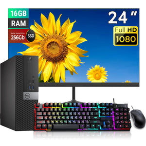 RENEWED Dell Desktop Optiplex 5050, i5 Up to 3.60 GHz, 16GB RAM, Super Fast 256GB SSD, 24" LCD, Win 10 Pro, DVD-RW, WIFI, Bluetooth