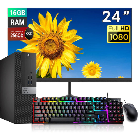 RENEWED Dell Desktop Optiplex 5050, i5 Up to 3.60 GHz, 16GB RAM, Super Fast 256GB SSD, 24