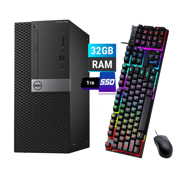 RENEWED Dell Desktop Optiplex 7050 Mini, i7 Up to 3.60 GHz, 32GB RAM, Super Fast 1TB SSD, Win 10 Pro, DVD-RW, WIFI, Bluetooth