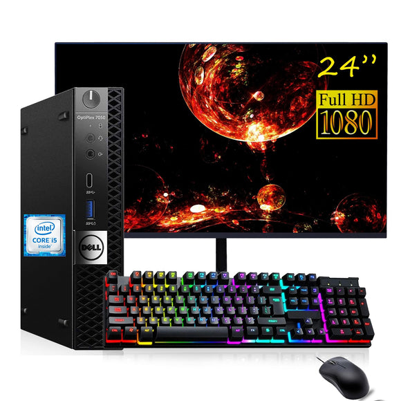 RENEWED Dell Desktop Optiplex 7050 Mini, i5 Up to 3.60 GHz, 16GB RAM, Super Fast 256GB SSD, 24