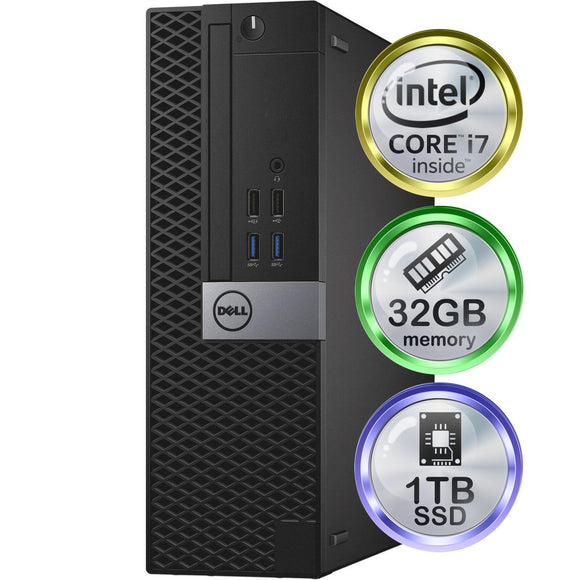 RENEWED Dell Desktop Optiplex 3050, i7 Up to 3.60 GHz, 32GB RAM, Super Fast 1TB SSD, Win 10 Pro, DVD-RW, WIFI, Bluetooth