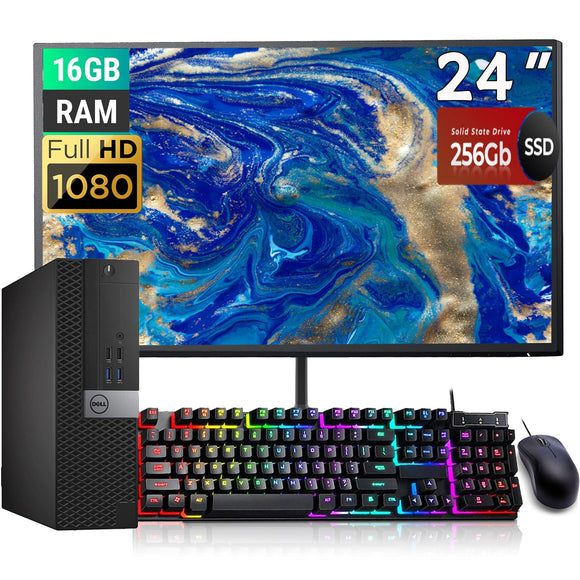 RENEWED Dell Desktop Optiplex 5050, i5 Up to 3.60 GHz, 16GB RAM, Super Fast 256GB SSD, 24